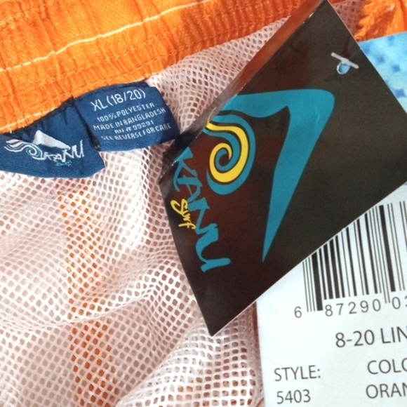 KANU BOYS LINE UP RASH GUARD SWIM TRUNKS ORANGE WHITE STRIPES  SIZE XL 18-20 NWT - Picture 8 of 8